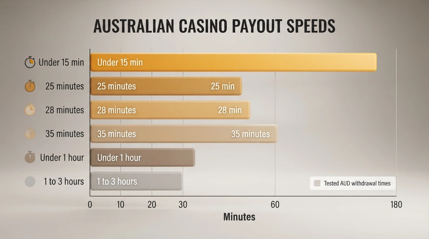 A side-by-side comparison visual of casino payout speeds represented as a horizontal bar chart, with the fastest bar highlighted